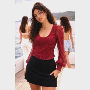 Free People Dottie Printed Long Sleeve Knit Top Salsa size XL